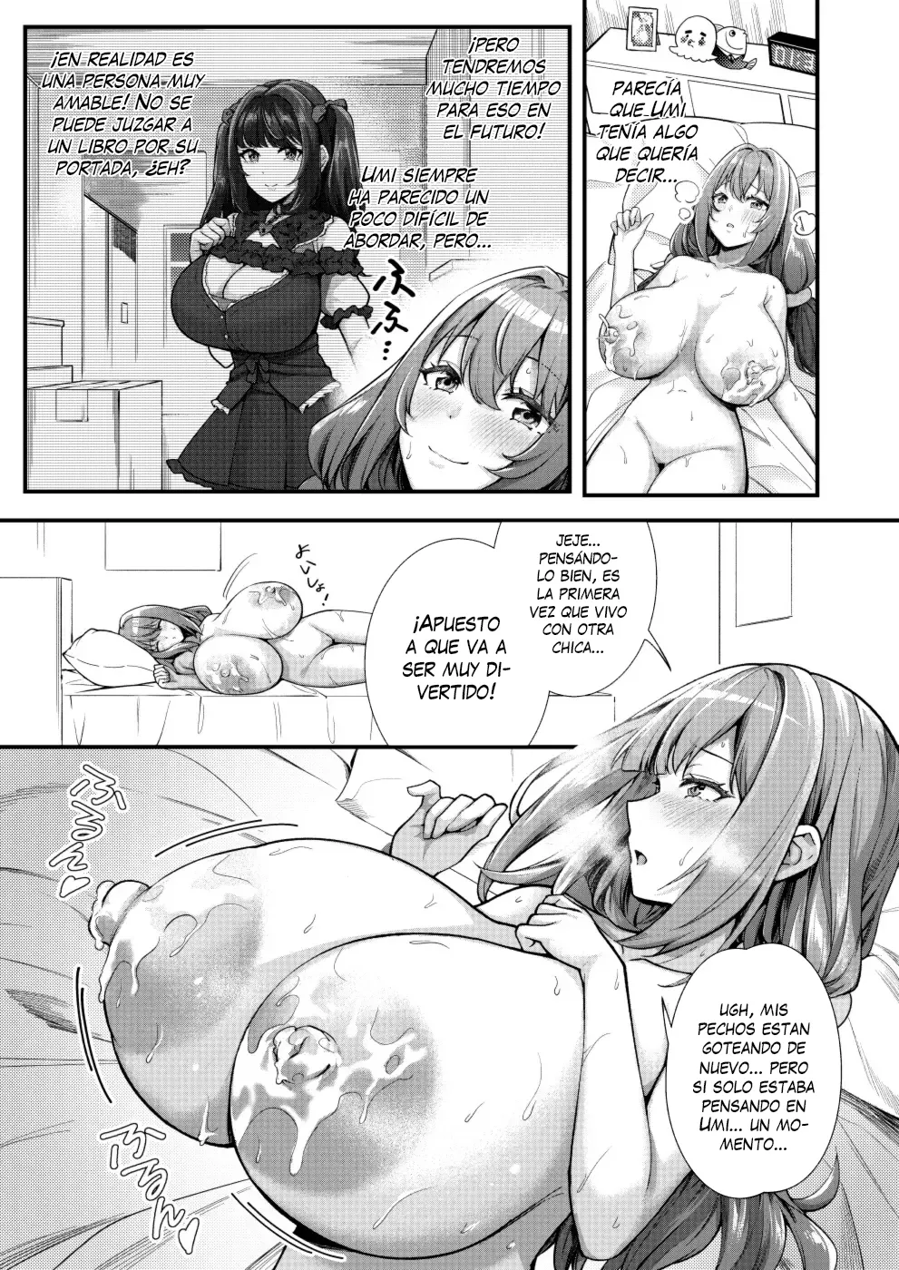 Chobakunyuu de Bonyuu Taishitsu no Watakushi to Hara ni Ichimotsu o Kakushite iru Jiraikei Joshi no Dousei Seikatsu | Vida de Convivencia Entre Una Chica de Grandes Tetasque Lactan y Una Chica con Un Gran Bulto - Page 8