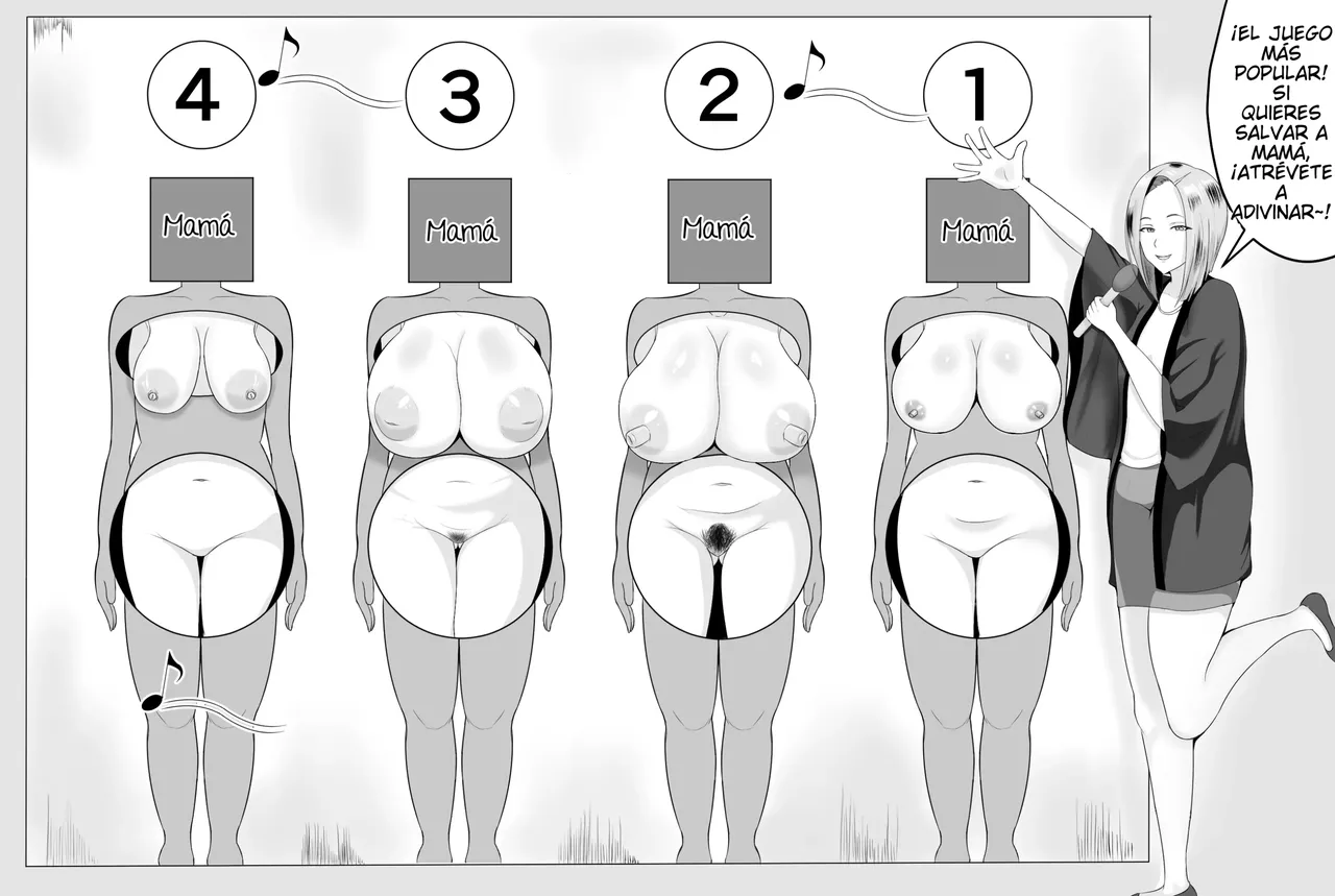 Kyonyuu Kyojiri Mama o Tasuketa Kereba Mama no Hadaka Atete Mite | Si quieres ayudar a una mamá de grandes tetas y culo Grande, intenta adivinar su cuerpo desnudo - Page 4