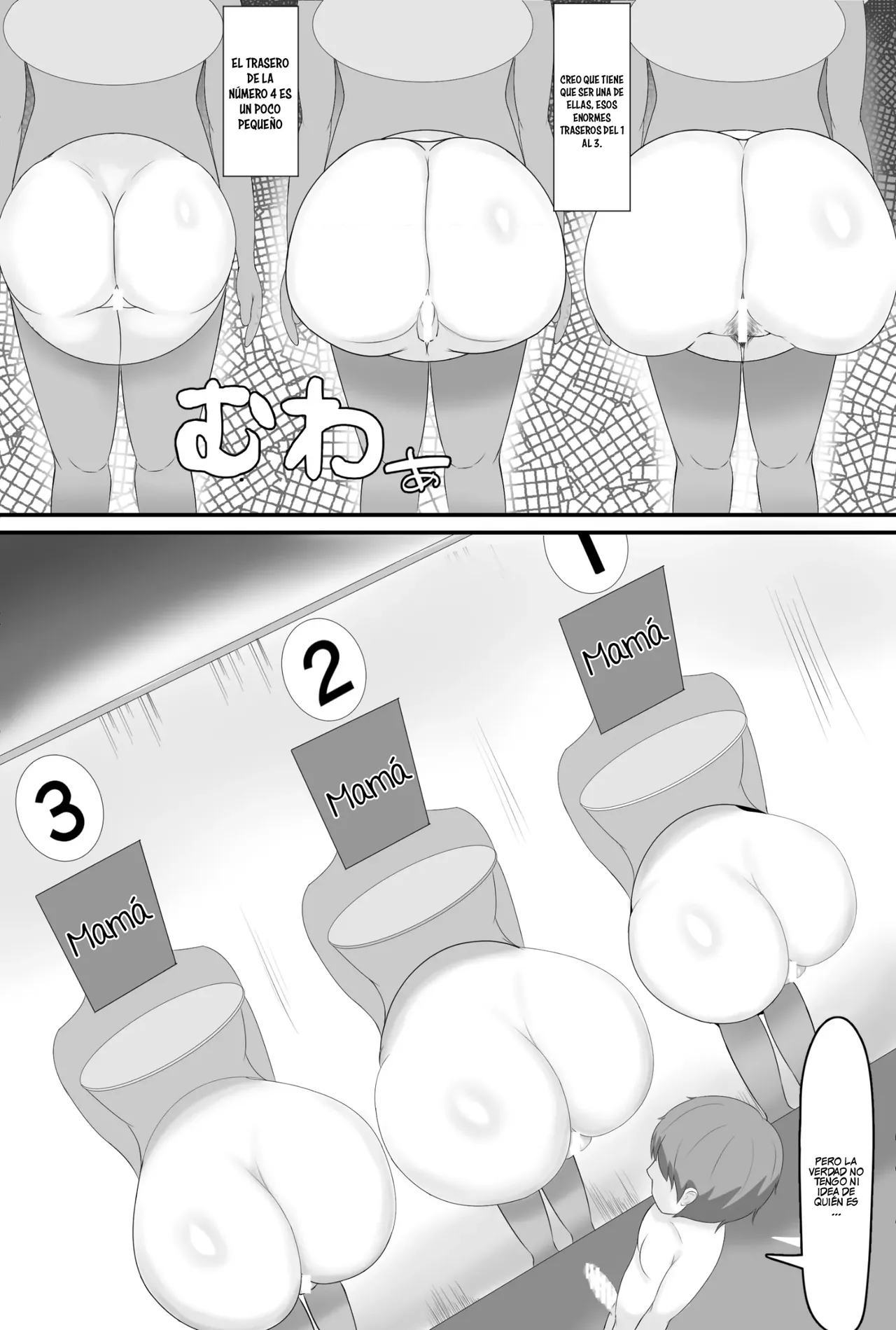 Kyonyuu Kyojiri Mama o Tasuketa Kereba Mama no Hadaka Atete Mite | Si quieres ayudar a una mamá de grandes tetas y culo Grande, intenta adivinar su cuerpo desnudo - Page 48
