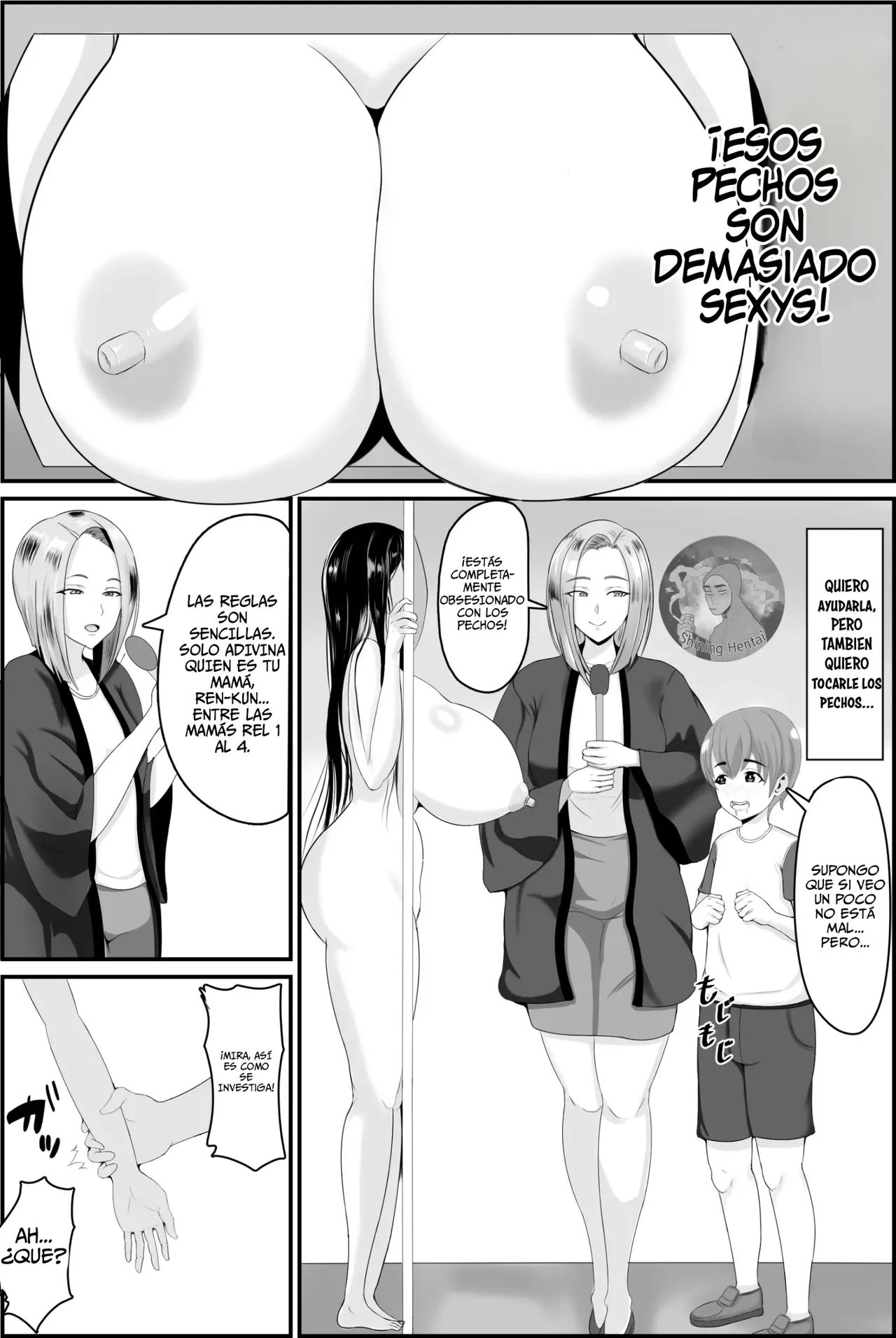 Kyonyuu Kyojiri Mama o Tasuketa Kereba Mama no Hadaka Atete Mite | Si quieres ayudar a una mamá de grandes tetas y culo Grande, intenta adivinar su cuerpo desnudo - Page 9
