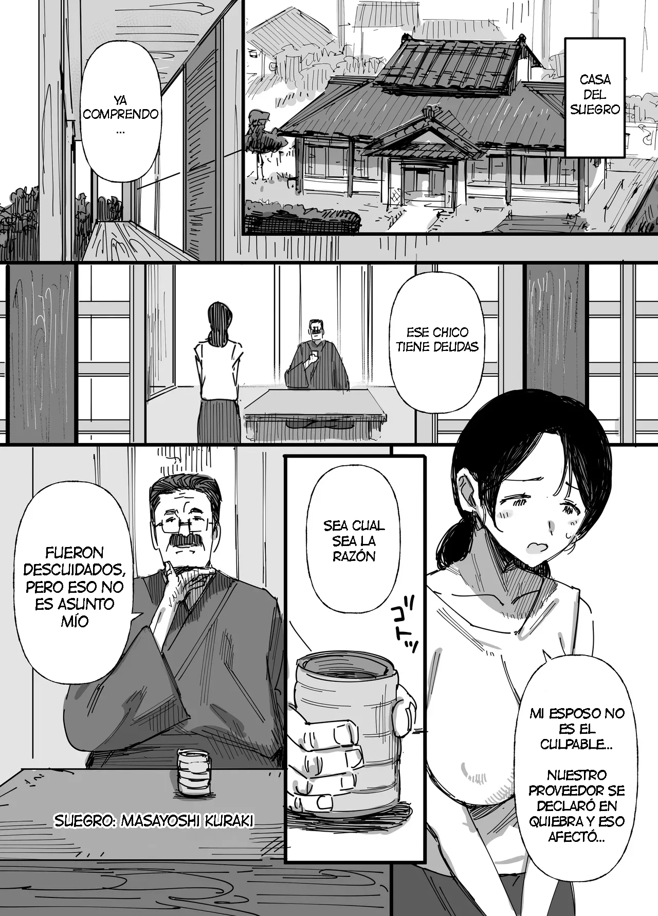 Otto no Shakkin Nakadashi Hensai Gifu ni Mi o Uru Komochi Tsuma｜Una Mujer Casada Vende su Cuerpo a su Suegro - Page 7